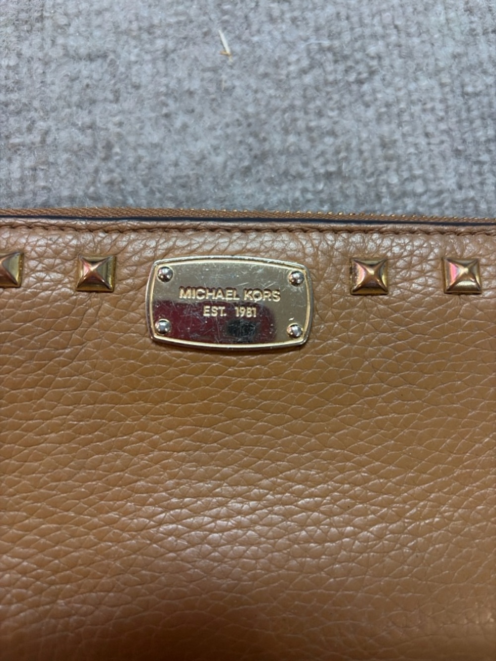 Michael Kors Brown Leather Zip-Around Wallet with Gold Studs - Picture 2 of 7